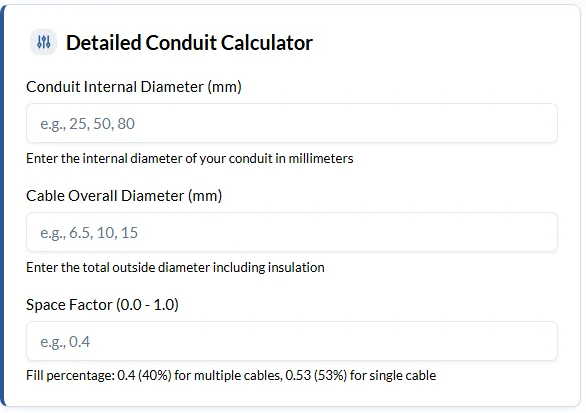 Detailed Conduit Calculator