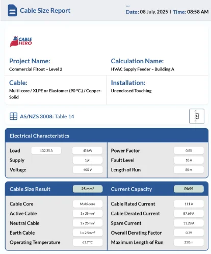 cable sizing calculator