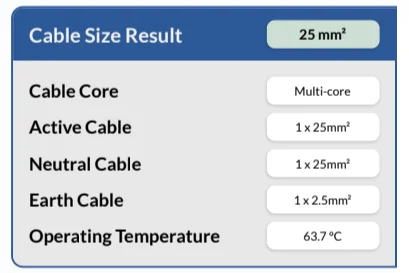 cablehero - Cable Size Result